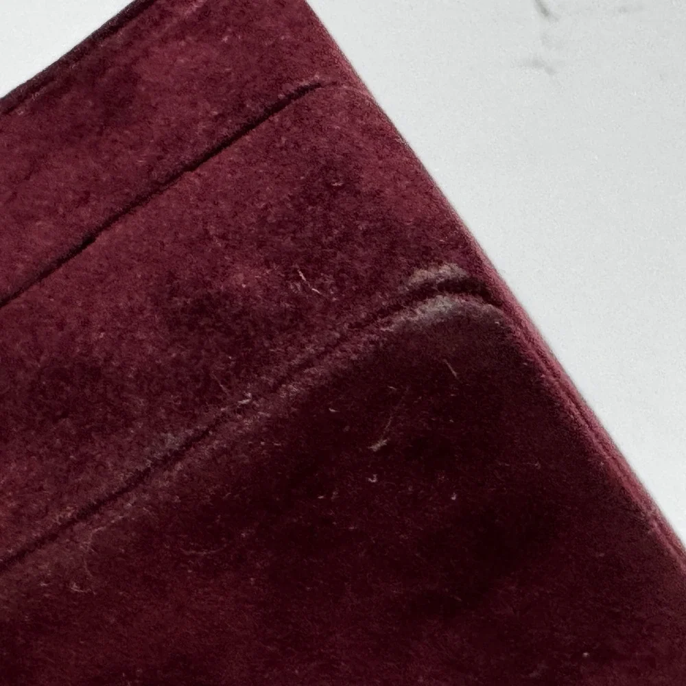 Vtg Burgundy Velvet Jewelry Box Gold Stripe Snap Closure Travel Case Organizer